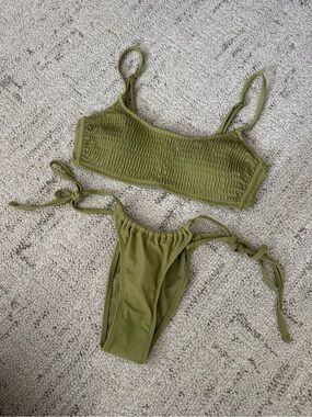 Xhilaration Olive Smocked Tie-Side Bikini
